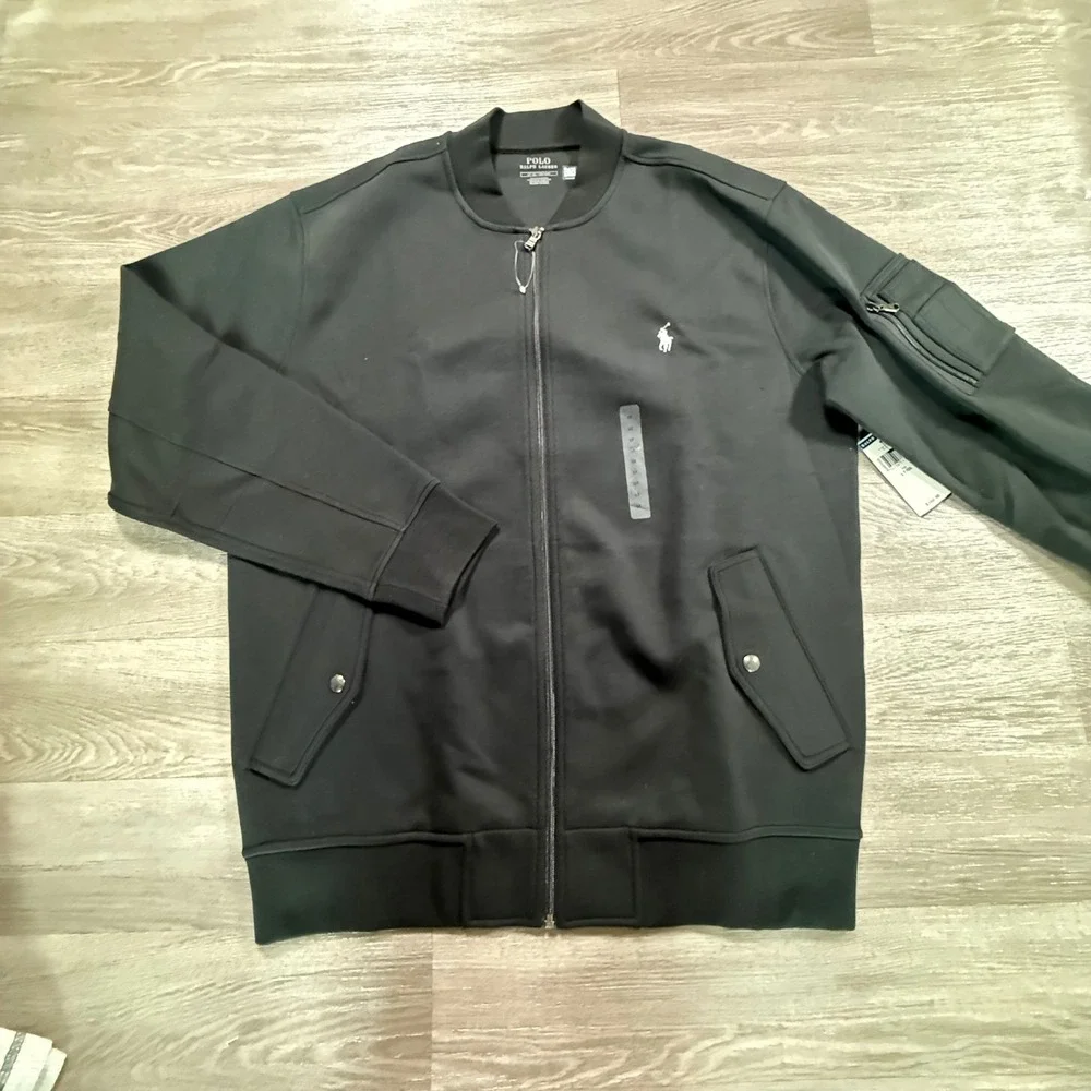 Polo Ralph Lauren Mens Black Interlock Track Jacket Bomber LT 711881521001 NWT
